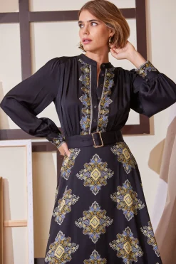 Elie Tahari Silk Geometric Midi Dress- Dresses & Jumpsuits|Midi Dresses