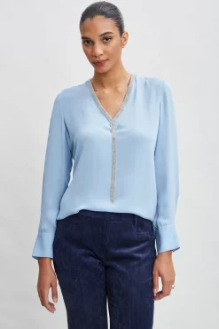 Elie Tahari Silk Long Sleeve Chain Shirt- Tops & Sweaters