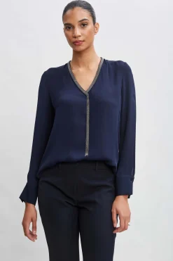 Elie Tahari Silk Long Sleeve Chain Shirt- Tops & Sweaters