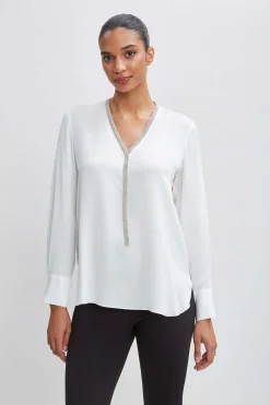 Elie Tahari Silk Long Sleeve Chain Shirt- Tops & Sweaters
