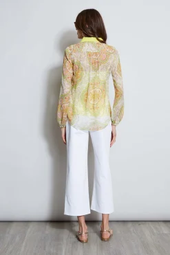 Elie Tahari Silk Mosaic Tile Button Down Shirt- Tops & Sweaters