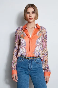 Elie Tahari Silk Paisley Button Down Shirt- Tops & Sweaters
