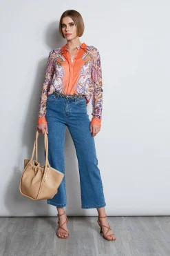Elie Tahari Silk Paisley Button Down Shirt- Tops & Sweaters