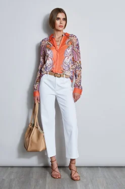 Elie Tahari Silk Paisley Button Down Shirt- Tops & Sweaters