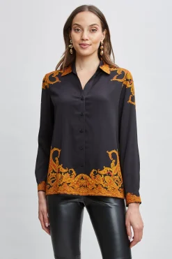 Elie Tahari Silk Paisley Button Down Shirt- Tops & Sweaters