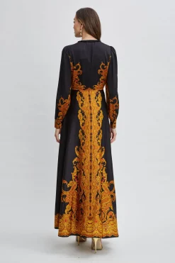 Elie Tahari Silk Paisley Maxi Dress- Long Sleeve Dresses|Dresses & Jumpsuits