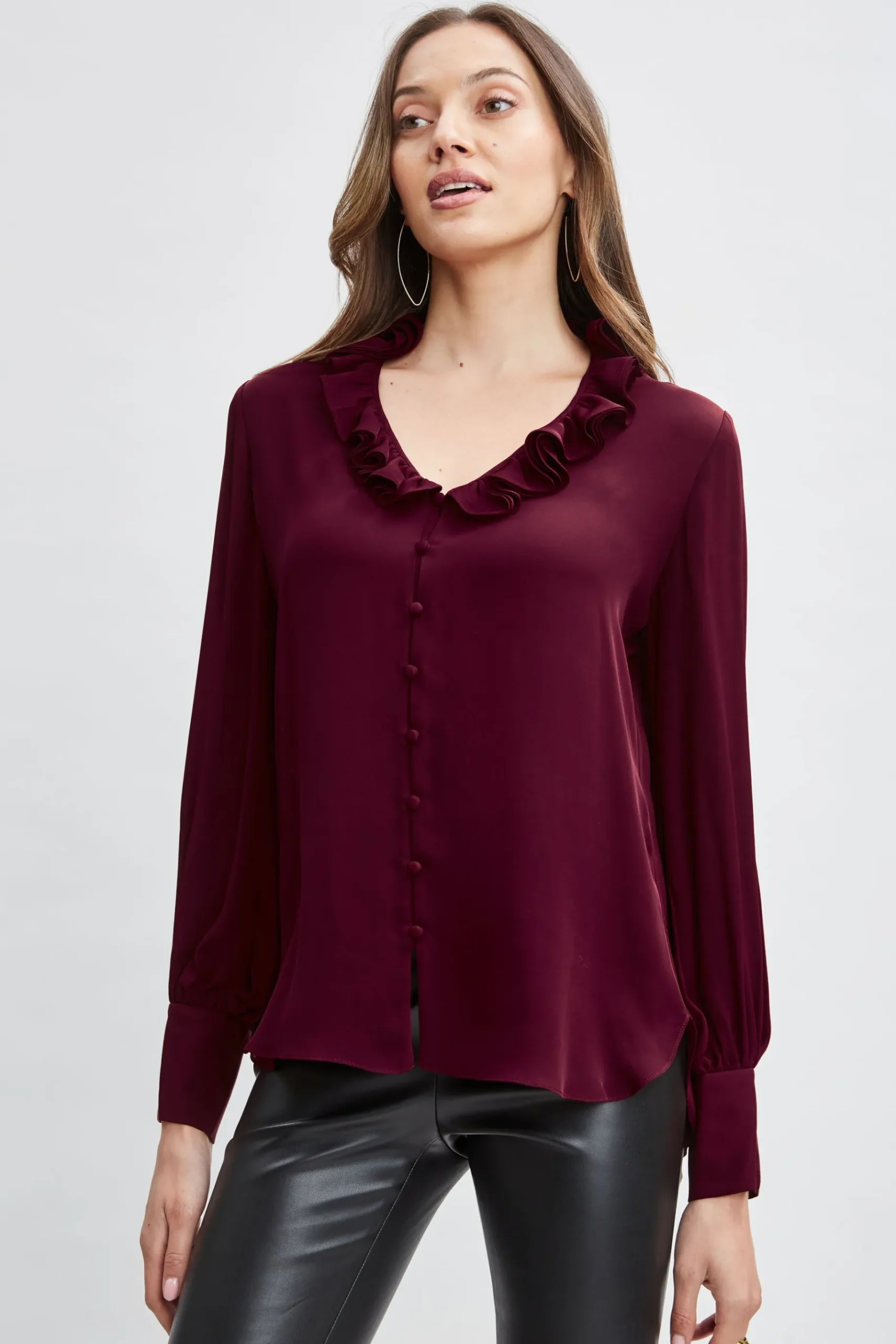 Elie Tahari Silk Ruffle Neck Shirt- Tops & Sweaters