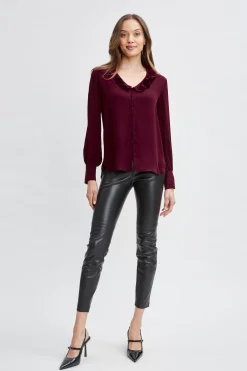Elie Tahari Silk Ruffle Neck Shirt- Tops & Sweaters