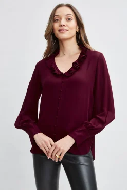 Elie Tahari Silk Ruffle Neck Shirt- Tops & Sweaters