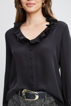Elie Tahari Silk Ruffle Neck Shirt- Tops & Sweaters