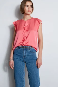 Elie Tahari Silk Ruffle Shirt- Tops & Sweaters