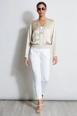 Elie Tahari Silk Satin Bomber Jacket- Jackets & Blazers