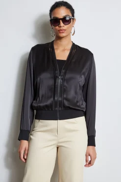 Elie Tahari Silk Satin Bomber Jacket- Jackets & Blazers