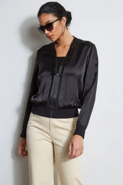 Elie Tahari Silk Satin Bomber Jacket- Jackets & Blazers