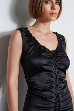 Elie Tahari Silk Satin Braid Ruched Top- Tops & Sweaters