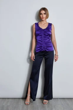 Elie Tahari Silk Satin Braid Ruched Top- Tops & Sweaters