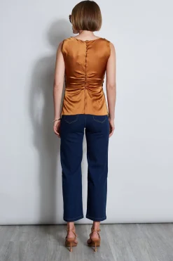 Elie Tahari Silk Satin Braid Ruched Top- Tops & Sweaters