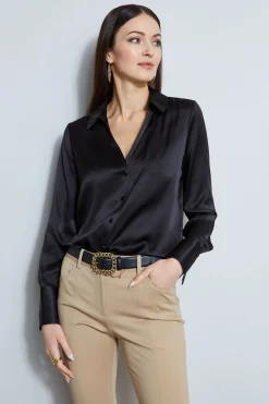 Elie Tahari Silk Satin Button Down Shirt- Tops & Sweaters