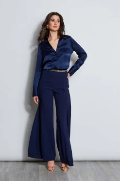 Elie Tahari Silk Satin Button Down Shirt- Tops & Sweaters