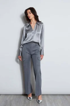 Elie Tahari Silk Satin Button Down Shirt- Tops & Sweaters|Suiting