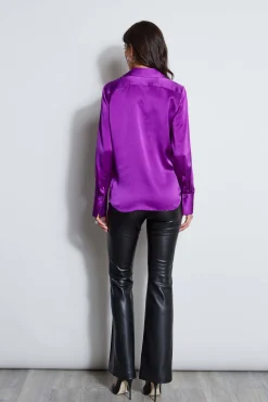 Elie Tahari Silk Satin Button Down Shirt- Tops & Sweaters|Suiting