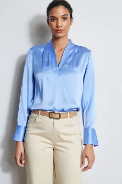 Elie Tahari Silk Satin Contour Neck Shirt- Tops & Sweaters
