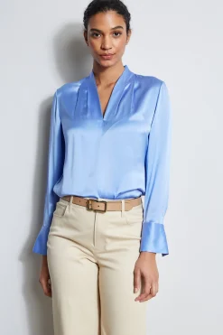 Elie Tahari Silk Satin Contour Neck Shirt- Tops & Sweaters
