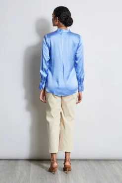Elie Tahari Silk Satin Contour Neck Shirt- Tops & Sweaters