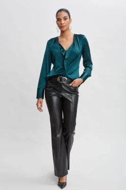 Elie Tahari Silk Satin Contour Ruffle Shirt- Tops & Sweaters