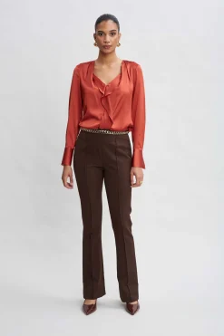 Elie Tahari Silk Satin Contour Ruffle Shirt- Tops & Sweaters|Suiting
