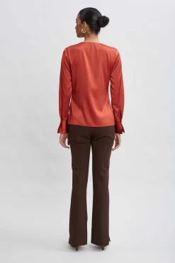 Elie Tahari Silk Satin Contour Ruffle Shirt- Tops & Sweaters|Suiting