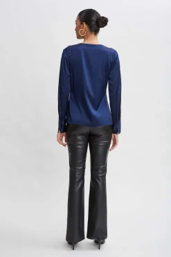 Elie Tahari Silk Satin Contour Ruffle Shirt- Tops & Sweaters