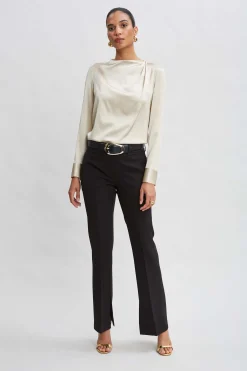 Elie Tahari Silk Satin Draped Neck Shirt- Tops & Sweaters
