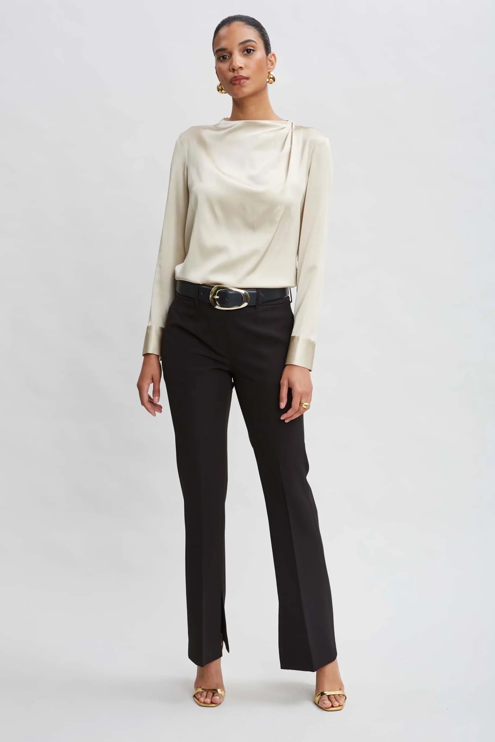 Elie Tahari Silk Satin Draped Neck Shirt- Tops & Sweaters