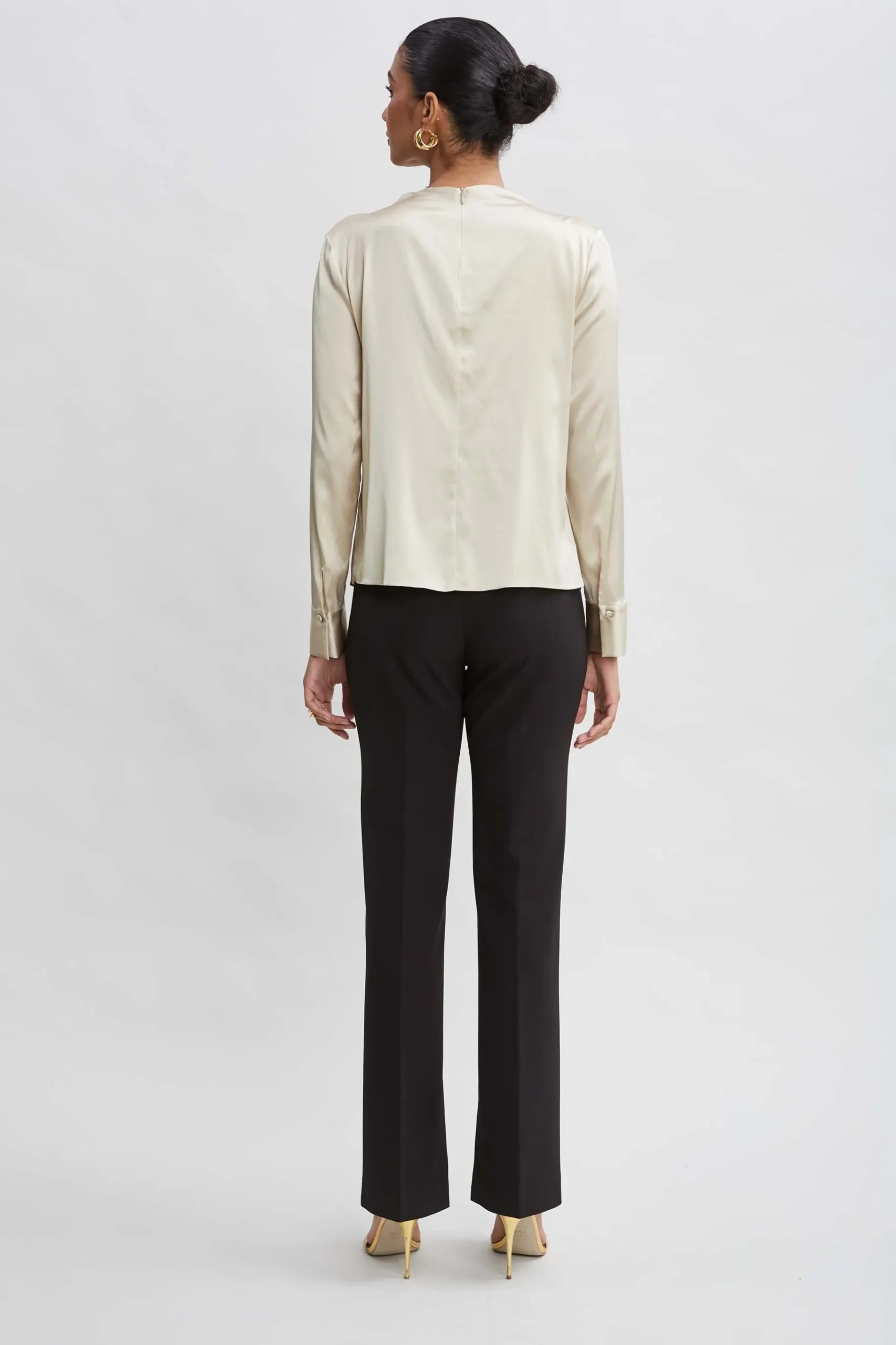 Elie Tahari Silk Satin Draped Neck Shirt- Tops & Sweaters