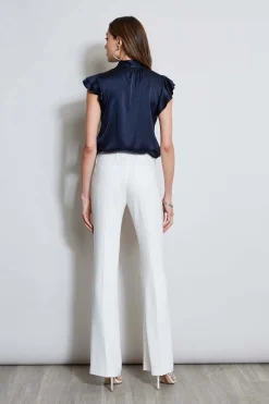 Elie Tahari Silk Satin Flutter Sleeve Shirt- Tops & Sweaters