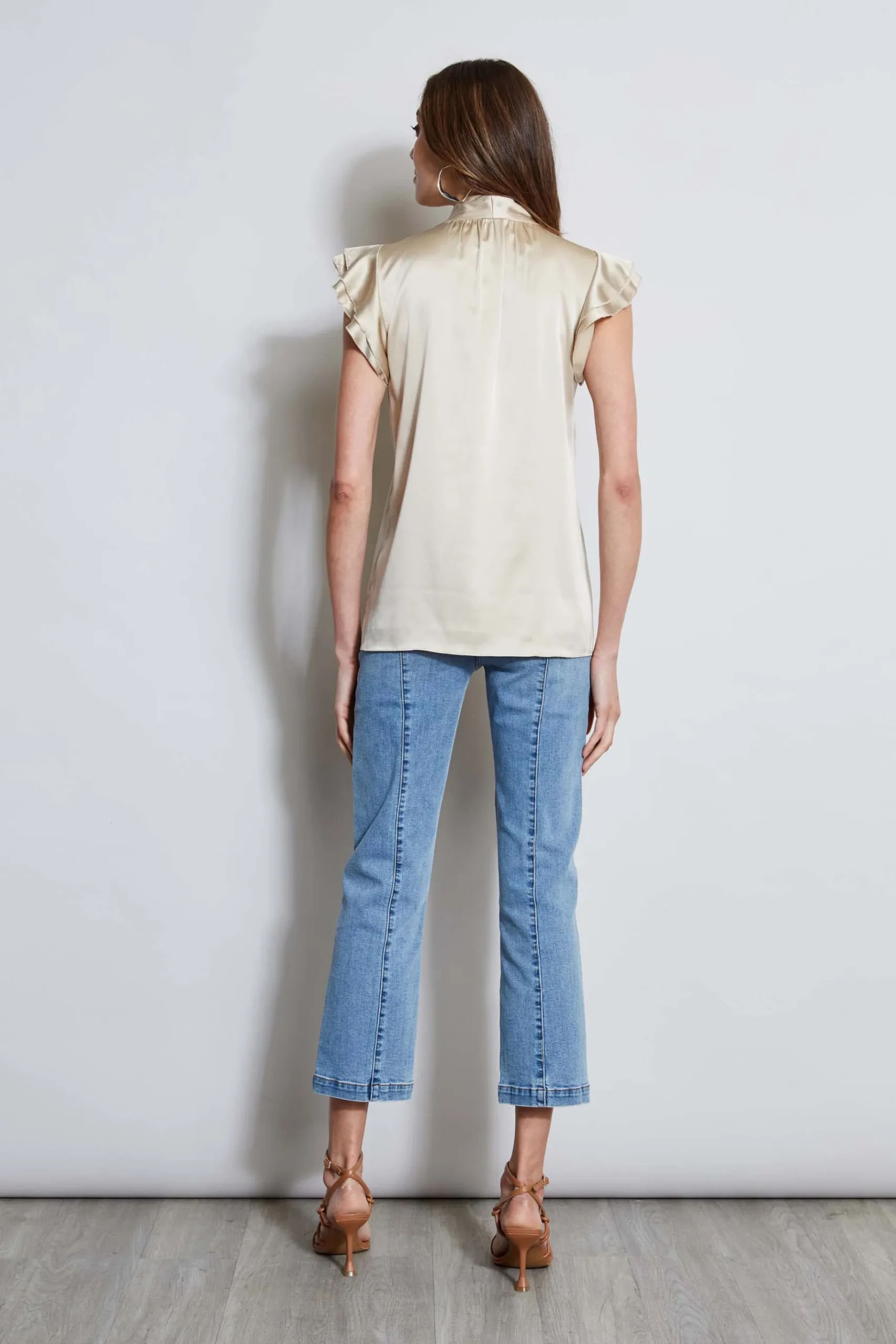 Elie Tahari Silk Satin Flutter Sleeve Shirt- Tops & Sweaters