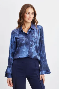 Elie Tahari Silk Satin Night Shadow Shirt- Tops & Sweaters