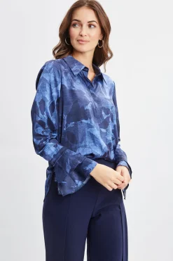 Elie Tahari Silk Satin Night Shadow Shirt- Tops & Sweaters