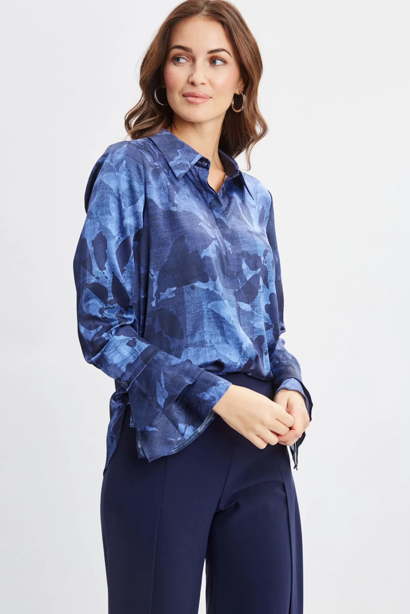 Elie Tahari Silk Satin Night Shadow Shirt- Tops & Sweaters