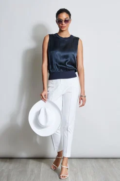 Elie Tahari Silk Satin Rib Shirt- Tops & Sweaters