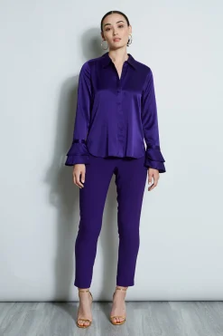 Elie Tahari Silk Satin Ruffle Cuff Shirt- Tops & Sweaters