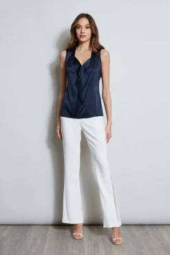Elie Tahari Silk Satin Sleeveless Cascade Shirt- Tops & Sweaters