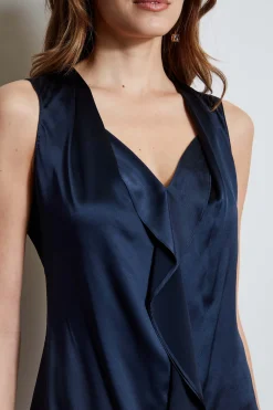 Elie Tahari Silk Satin Sleeveless Cascade Shirt- Tops & Sweaters