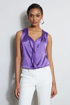 Elie Tahari Silk Satin Sleeveless Cascade Shirt- Tops & Sweaters
