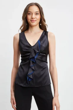 Elie Tahari Silk Satin Sleeveless Ruffle Top- Tops & Sweaters