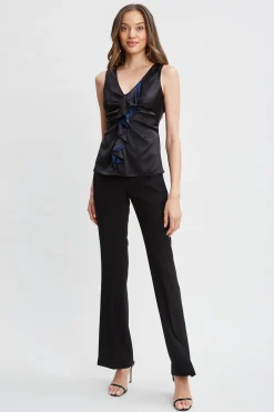 Elie Tahari Silk Satin Sleeveless Ruffle Top- Tops & Sweaters