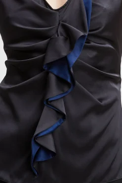 Elie Tahari Silk Satin Sleeveless Ruffle Top- Tops & Sweaters