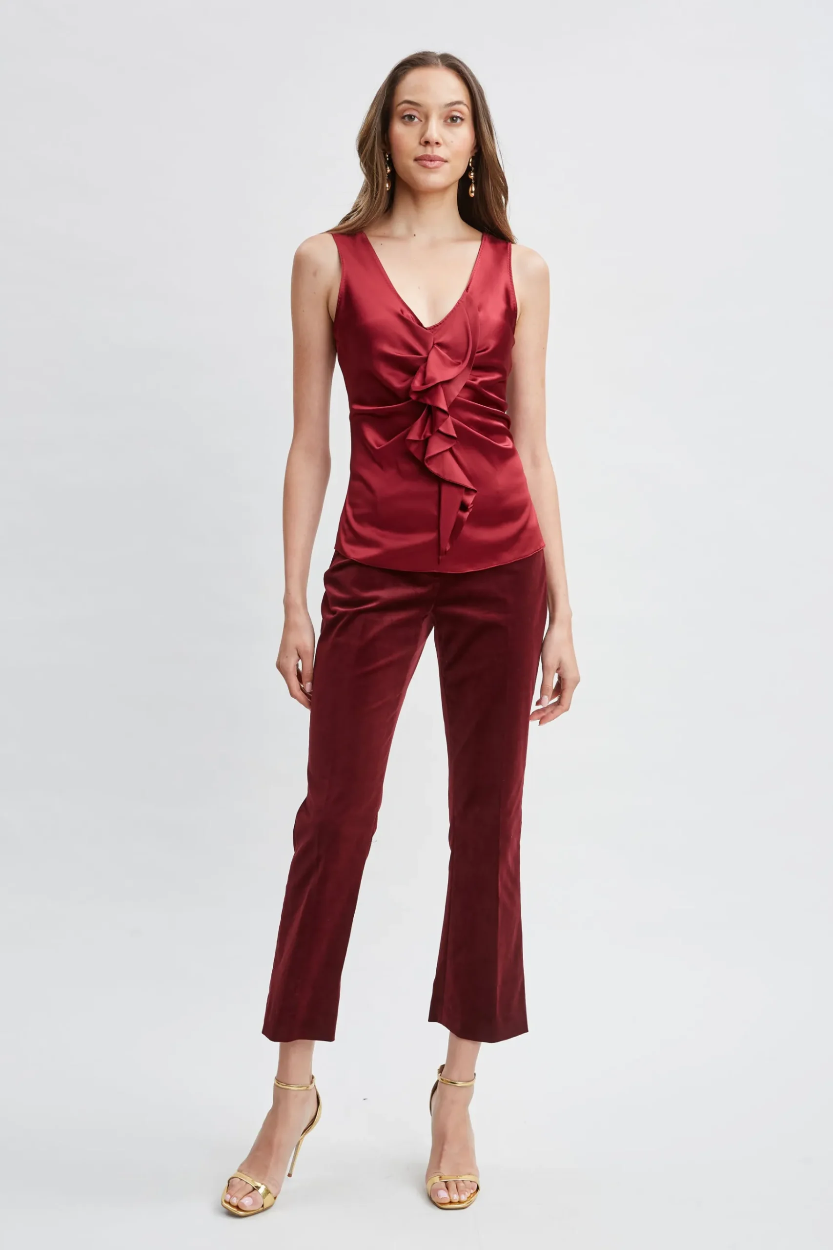 Elie Tahari Silk Satin Sleeveless Ruffle Top- Tops & Sweaters
