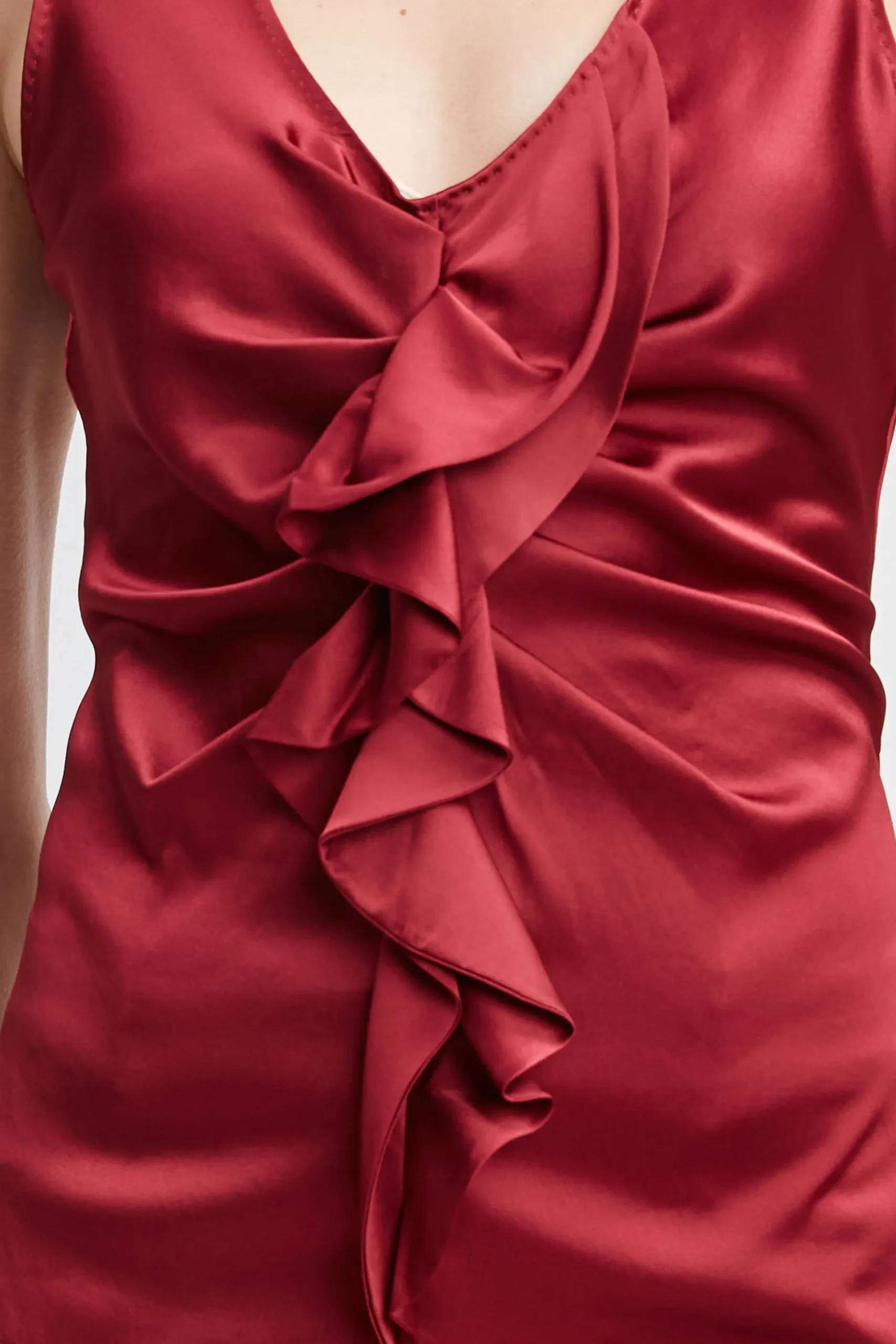 Elie Tahari Silk Satin Sleeveless Ruffle Top- Tops & Sweaters